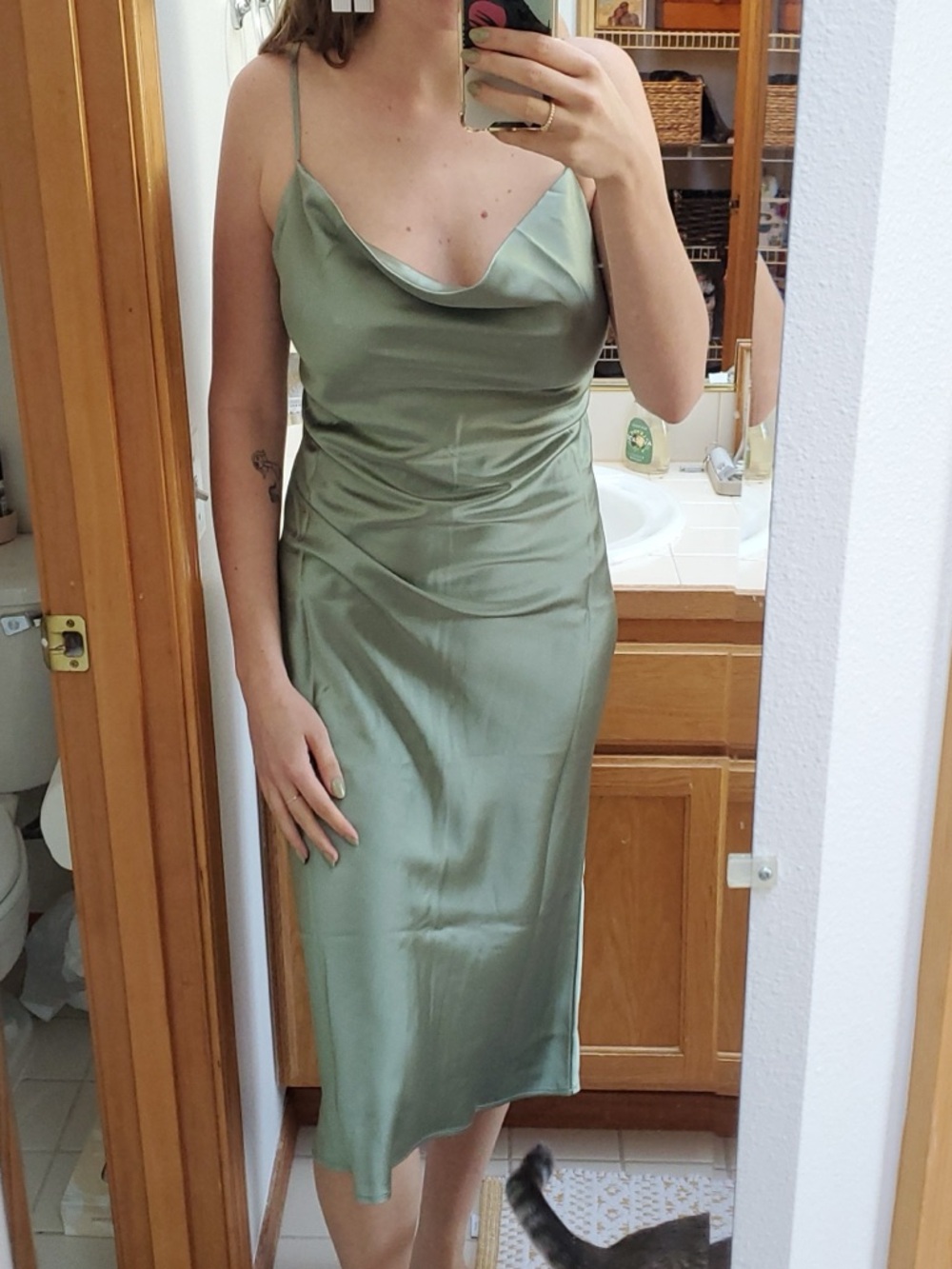 NWT Petal & Pup Satin Persia Dress in Sage Green